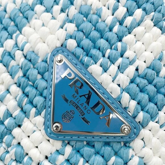 PRADA Crochet bucket hat Size S Viscose Rayon 100% White/Light Blue - Picture 12 of 14